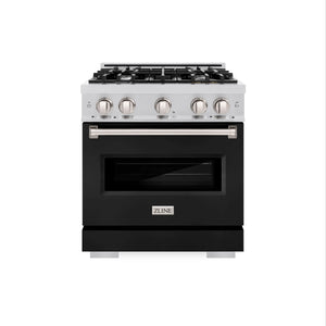 ZLINE - 30 in. 4.2 cu. ft. Classic Dual Fuel Range with 4 Burner Gas Cooktop and Electric Convection Oven in Stainless Steel with Black Matte Door