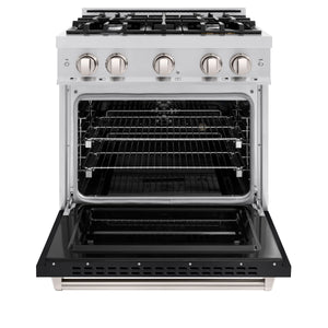 ZLINE - 30 in. 4.2 cu. ft. Classic Dual Fuel Range with 4 Burner Gas Cooktop and Electric Convection Oven in Stainless Steel with Black Matte Door