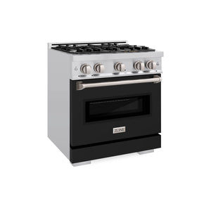 ZLINE - 30 in. 4.2 cu. ft. Classic Dual Fuel Range with 4 Burner Gas Cooktop and Electric Convection Oven in Stainless Steel with Black Matte Door