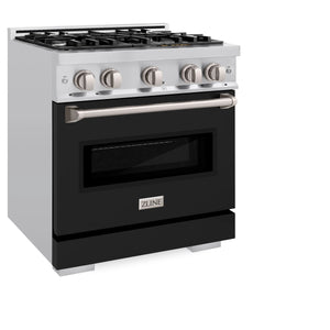 ZLINE - 30 in. 4.2 cu. ft. Classic Dual Fuel Range with 4 Burner Gas Cooktop and Electric Convection Oven in Stainless Steel with Black Matte Door