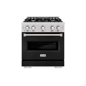 ZLINE - 30 in. 4.2 cu. ft. Classic Gas Range with 4 Burner Cooktop and Convection Gas Oven in Stainless Steel with Black Matte Door
