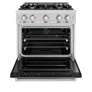 ZLINE - 30 in. 4.2 cu. ft. Classic Gas Range with 4 Burner Cooktop and Convection Gas Oven in Stainless Steel with Black Matte Door
