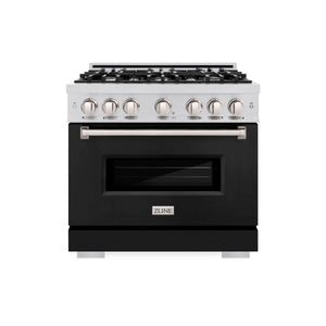 ZLINE - 36 in. 5.2 cu. ft. Classic Gas Range with 6 Burner Cooktop and Convection Gas Oven in Stainless Steel with Black Matte Door