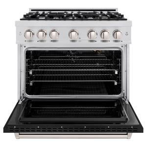 ZLINE - 36 in. 5.2 cu. ft. Classic Gas Range with 6 Burner Cooktop and Convection Gas Oven in Stainless Steel with Black Matte Door