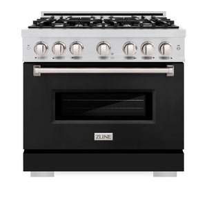 ZLINE - 36 in. 5.2 cu. ft. Classic Gas Range with 6 Burner Cooktop and Convection Gas Oven in Stainless Steel with Black Matte Door