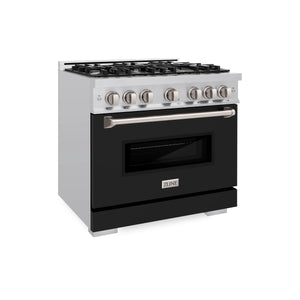 ZLINE - 36 in. 5.2 cu. ft. Classic Gas Range with 6 Burner Cooktop and Convection Gas Oven in Stainless Steel with Black Matte Door