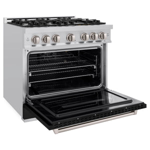 ZLINE - 36 in. 5.2 cu. ft. Classic Gas Range with 6 Burner Cooktop and Convection Gas Oven in Stainless Steel with Black Matte Door