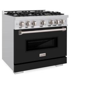 ZLINE - 36 in. 5.2 cu. ft. Classic Gas Range with 6 Burner Cooktop and Convection Gas Oven in Stainless Steel with Black Matte Door