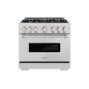ZLINE - 36 in. 5.2 cu. ft. Classic Dual Fuel Range with Gas Cooktop and Electric Convection Oven in Stainless Steel with 6 Brass Burners