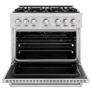 ZLINE - 36 in. 5.2 cu. ft. Classic Dual Fuel Range with Gas Cooktop and Electric Convection Oven in Stainless Steel with 6 Brass Burners