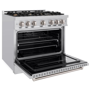 ZLINE - 36 in. 5.2 cu. ft. Classic Dual Fuel Range with Gas Cooktop and Electric Convection Oven in Stainless Steel with 6 Brass Burners