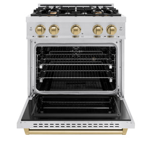ZLINE - Autograph Edition 30 in. 4.2 cu. ft. Classic Dual Fuel Range with 4 Burner Gas Cooktop and Electric Convection Oven in Stainless Steel with Champagne Bronze Accents