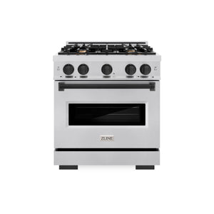 ZLINE - Autograph Edition 30 in. 4.2 cu. ft. Classic Dual Fuel Range with 4 Burner Gas Cooktop and Electric Convection Oven in Stainless Steel with Matte Black Accents