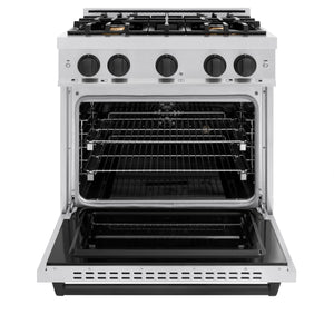 ZLINE - Autograph Edition 30 in. 4.2 cu. ft. Classic Dual Fuel Range with 4 Burner Gas Cooktop and Electric Convection Oven in Stainless Steel with Matte Black Accents