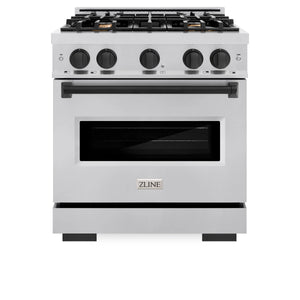 ZLINE - Autograph Edition 30 in. 4.2 cu. ft. Classic Dual Fuel Range with 4 Burner Gas Cooktop and Electric Convection Oven in Stainless Steel with Matte Black Accents