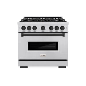 ZLINE - Autograph Edition 36 in. 5.2 cu. ft. Classic Dual Fuel Range with 6 Burner Gas Cooktop and Electric Convection Oven in Stainless Steel with Matte Black Accents