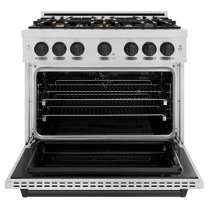 ZLINE - Autograph Edition 36 in. 5.2 cu. ft. Classic Dual Fuel Range with 6 Burner Gas Cooktop and Electric Convection Oven in Stainless Steel with Matte Black Accents