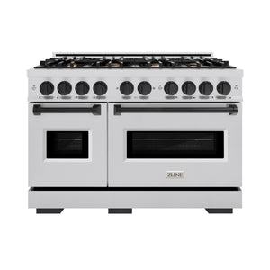 ZLINE - Autograph Edition 48 in. 6.7 cu. ft. Classic Double Oven Dual Fuel Range with 8 Burner Gas Cooktop in Stainless Steel and Matte Black Accents