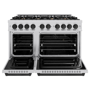 ZLINE - Autograph Edition 48 in. 6.7 cu. ft. Classic Double Oven Dual Fuel Range with 8 Burner Gas Cooktop in Stainless Steel and Matte Black Accents