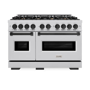 ZLINE - Autograph Edition 48 in. 6.7 cu. ft. Classic Double Oven Dual Fuel Range with 8 Burner Gas Cooktop in Stainless Steel and Matte Black Accents