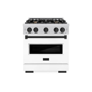 ZLINE - Autograph Edition 30 in. 4.2 cu. ft. Classic Dual Fuel Range with 4 Burner Gas Cooktop and Electric Convection Oven in Stainless Steel with White Matte Door and Matte Black Accents