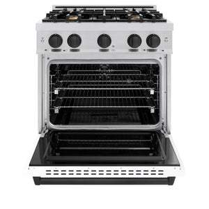 ZLINE - Autograph Edition 30 in. 4.2 cu. ft. Classic Dual Fuel Range with 4 Burner Gas Cooktop and Electric Convection Oven in Stainless Steel with White Matte Door and Matte Black Accents