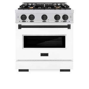 ZLINE - Autograph Edition 30 in. 4.2 cu. ft. Classic Dual Fuel Range with 4 Burner Gas Cooktop and Electric Convection Oven in Stainless Steel with White Matte Door and Matte Black Accents