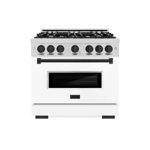 ZLINE - Autograph Edition 36 in. 5.2 cu. ft. Classic Dual Fuel Range with 6 Burner Gas Cooktop and Electric Convection Oven in Stainless Steel with White Matte Door and Matte Black Accents