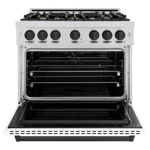 ZLINE - Autograph Edition 36 in. 5.2 cu. ft. Classic Dual Fuel Range with 6 Burner Gas Cooktop and Electric Convection Oven in Stainless Steel with White Matte Door and Matte Black Accents