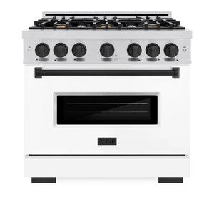 ZLINE - Autograph Edition 36 in. 5.2 cu. ft. Classic Dual Fuel Range with 6 Burner Gas Cooktop and Electric Convection Oven in Stainless Steel with White Matte Door and Matte Black Accents