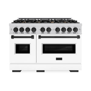 ZLINE - Autograph Edition 48 in. 6.7 cu. ft. Classic Double Oven Dual Fuel Range with 8 Burner Gas Cooktop in Stainless Steel with White Matte Door and Matte Black Accents