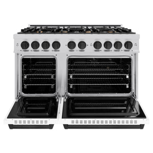 ZLINE - Autograph Edition 48 in. 6.7 cu. ft. Classic Double Oven Dual Fuel Range with 8 Burner Gas Cooktop in Stainless Steel with White Matte Door and Matte Black Accents