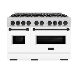 ZLINE - Autograph Edition 48 in. 6.7 cu. ft. Classic Double Oven Dual Fuel Range with 8 Burner Gas Cooktop in Stainless Steel with White Matte Door and Matte Black Accents