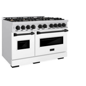 ZLINE - Autograph Edition 48 in. 6.7 cu. ft. Classic Double Oven Dual Fuel Range with 8 Burner Gas Cooktop in Stainless Steel with White Matte Door and Matte Black Accents