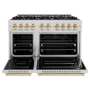 ZLINE - Autograph Edition 48 in. 6.7 cu. ft. Classic Double Oven Dual Fuel Range with 8 Burner Gas Cooktop in Stainless Steel and Polished Gold Accents