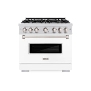 ZLINE - 36 in. 5.2 cu. ft. Classic Dual Fuel Range with 6 Burner Gas Cooktop and Electric Convection Oven in Stainless Steel with White Matte Door