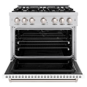 ZLINE - 36 in. 5.2 cu. ft. Classic Dual Fuel Range with 6 Burner Gas Cooktop and Electric Convection Oven in Stainless Steel with White Matte Door