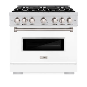 ZLINE - 36 in. 5.2 cu. ft. Classic Dual Fuel Range with 6 Burner Gas Cooktop and Electric Convection Oven in Stainless Steel with White Matte Door