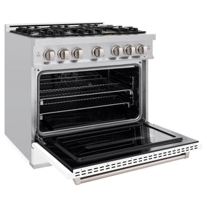 ZLINE - 36 in. 5.2 cu. ft. Classic Dual Fuel Range with 6 Burner Gas Cooktop and Electric Convection Oven in Stainless Steel with White Matte Door