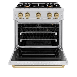 ZLINE - Autograph Edition 30 in. 4.2 cu. ft. Classic Gas Range with 4 Burner Cooktop and Convection Gas Oven in Stainless Steel and Champagne Bronze Accents