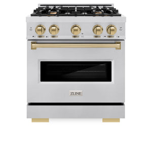 ZLINE - Autograph Edition 30 in. 4.2 cu. ft. Classic Gas Range with 4 Burner Cooktop and Convection Gas Oven in Stainless Steel and Champagne Bronze Accents