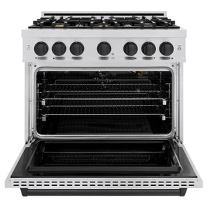 ZLINE - Autograph Edition 36 in. 5.2 cu. ft. Classic Gas Range with 6 Burner Cooktop and Convection Gas Oven in Stainless Steel and Matte Black Accents
