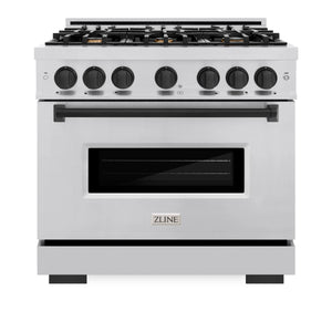 ZLINE - Autograph Edition 36 in. 5.2 cu. ft. Classic Gas Range with 6 Burner Cooktop and Convection Gas Oven in Stainless Steel and Matte Black Accents