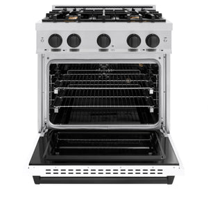 ZLINE - Autograph Edition 30 in. 4.2 cu. ft. Classic Gas Range with 4 Burner Cooktop and Convection Gas Oven in Stainless Steel with White Matte Door and Matte Black Accents