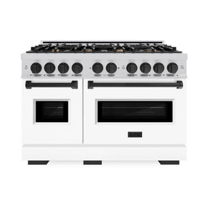 ZLINE - Autograph Edition 48 in. 6.7 cu. ft. Classic Double Oven Gas Range with 8 Burner Cooktop in Stainless Steel with White Matte Doors and Matte Black Accents