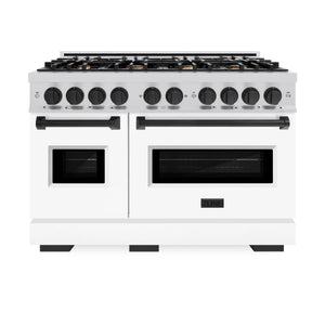 ZLINE - Autograph Edition 48 in. 6.7 cu. ft. Classic Double Oven Gas Range with 8 Burner Cooktop in Stainless Steel with White Matte Doors and Matte Black Accents