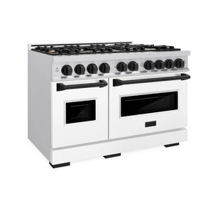 ZLINE - Autograph Edition 48 in. 6.7 cu. ft. Classic Double Oven Gas Range with 8 Burner Cooktop in Stainless Steel with White Matte Doors and Matte Black Accents