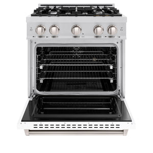 ZLINE - 30 in. 4.2 cu. ft. Classic Dual Fuel Range with 4 Burner Gas Cooktop and Electric Convection Oven in Stainless Steel with White Matte Door