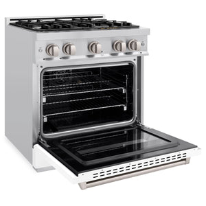 ZLINE - 30 in. 4.2 cu. ft. Classic Dual Fuel Range with 4 Burner Gas Cooktop and Electric Convection Oven in Stainless Steel with White Matte Door