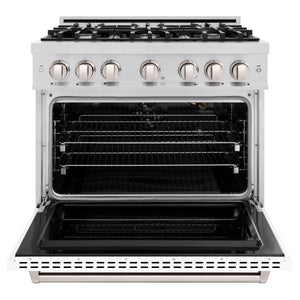 ZLINE - 36 in. 5.2 cu. ft. Classic Gas Range with 6 Burner Cooktop and Convection Gas Oven in Stainless Steel with White Matte Door